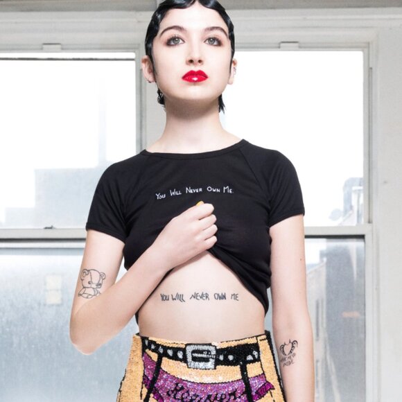 Discount Universe RARE Tee 'I will never fear you' black cotton embroidery M - Picture 1 of 4